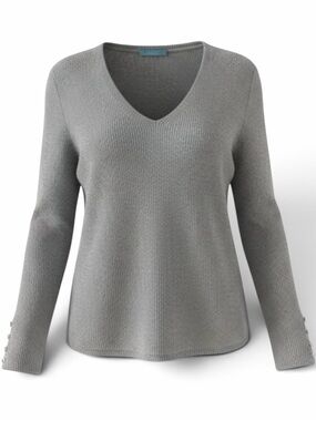 J. McLaughlin Light Grey V-Neck Long Sleeve Knit Sweater Size Medium
